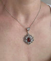 Filigree Art Carnelian Gemstone Lotus Flower Women Silver Pendant Necklace