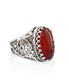 Sterling Silver Filigree Art Carnelian Gemstone Oval Cocktail Ring