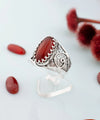 925 Sterling Silver Filigree Art Carnelian Gemstone Oval Cocktail Ring