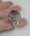 Sterling Silver Filigree Art Carnelian Gemstone Women Bold Ring