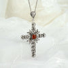 925 Sterling Silver Filigree Art Carnelian Gemstone Cross Pendant Necklace