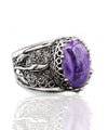Sterling Silver Filigree Art Charoite Gemstone Tulip Detailed Women Cocktail Ring