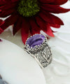 Sterling Silver Filigree Art Charoite Gemstone Tulip Detailed Women Cocktail Ring