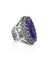 Sterling Silver Filigree Art Charoite Gemstone Long Statement Ring