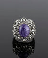 Filigree Art Charoite Gemstone Women Statement Dome Ring