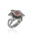 Filigree Art Cherry Quartz Gemstone Daisy Flower Women Silver Cocktail Ring