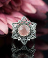 Filigree Art Cherry Quartz Gemstone Daisy Flower Women Silver Cocktail Ring