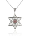 Filigree Art Cherry Quartz Gemstone Star of David Women Silver Pendant Necklace