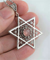 Filigree Art Cherry Quartz Gemstone Star of David Women Silver Pendant Necklace