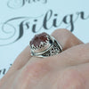 925 Sterling Silver Filigree Art Cherry Quartz Gemstone Crown Statement Ring