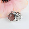 925 Sterling Silver Filigree Art Cherry Quartz Gemstone Crown Statement Ring