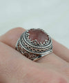 Sterling Silver Filigree Art Cherry Quartz Gemstone Women Bold Ring