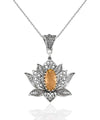 Filigree Art Citrine Gemstone Blossoming Lotus Flower Women Silver Pendant Necklace