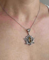 Filigree Art Citrine Gemstone Blossoming Lotus Flower Women Silver Pendant Necklace