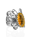 Filigree Art Citrine Gemstone Butterfly Design Women Silver Cocktail Ring