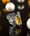Filigree Art Citrine Gemstone Butterfly Design Women Silver Cocktail Ring
