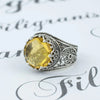 925 Sterling Silver Filigree Art Citrine Gemstone Cocktail Women Ring