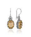 Filigree Art Citrine Gemstone Crown Figured Women Silver Oval Drop Earrings