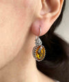 Filigree Art Citrine Gemstone Heart Detailed Women Silver Oval Drop Earrings