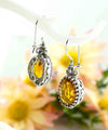 Filigree Art Citrine Gemstone Heart Detailed Women Silver Oval Drop Earrings