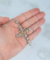 Filigree Art Citrine Gemstone Silver Cross Design Women Pendant Necklace
