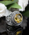 Filigree Art Citrine Gemstone Women Silver Bold Ring - Filigranist Jewelry