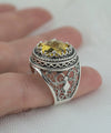 Filigree Art Citrine Gemstone Women Silver Bold Ring - Filigranist Jewelry