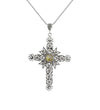 Filigree Art Citrine Gemstone Women Silver Cross Pendant Necklace