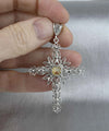 Filigree Art Citrine Gemstone Women Silver Cross Pendant Necklace
