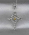 Filigree Art Citrine Gemstone Women Silver Cross Pendant Necklace