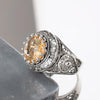 925 Sterling Silver Filigree Art Citrine Gemstone Bold Dome Ring
