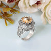 925 Sterling Silver Filigree Art Citrine Gemstone Bold Dome Ring