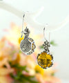 Filigree Art Citrine Gemstone Women Sterling Silver Drop Earrings