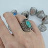 Filigree Art Copper Turquoise Gemstone Lace Detailed Women Silver Statement Ring