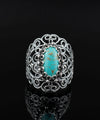 Filigree Art Copper Turquoise Gemstone Lace Detailed Women Silver Statement Ring