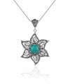 Filigree Art Copper Turquoise Gemstone Star Design Women Silver Pendant Necklace