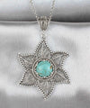 Filigree Art Copper Turquoise Gemstone Star Design Women Silver Pendant Necklace