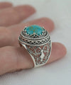 Sterling Silver Filigree Art Copper Turquoise Gemstone Women Bold Ring