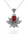 Filigree Art Coral Gemstone 3D Lotus Flower Women Silver Pendant Necklace