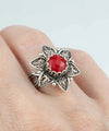 Filigree Art Coral Gemstone Daisy Flower Women Silver Cocktail Ring