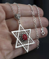 Filigree Art Coral Gemstone Star of David Women Silver Pendant Necklace