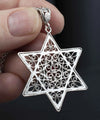 Filigree Art Coral Gemstone Star of David Women Silver Pendant Necklace