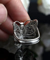 Sterling Silver Filigree Crown Butterfly Cocktail Ring