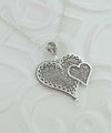 Filigree Art Double Heart Women Silver Pendant Necklace