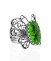 Filigree Art Emerald Gemstone Butterfly Design Women Silver Cocktail Ring
