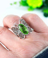 Filigree Art Emerald Gemstone Butterfly Design Women Silver Cocktail Ring
