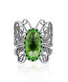 Filigree Art Emerald Gemstone Butterfly Design Women Silver Cocktail Ring