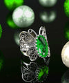 Filigree Art Emerald Gemstone Butterfly Design Women Silver Cocktail Ring