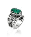 Filigree Art Emerald Gemstone Tulip Detailed Silver Women Statement Ring