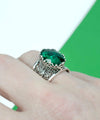 Filigree Art Emerald Gemstone Tulip Detailed Silver Women Statement Ring